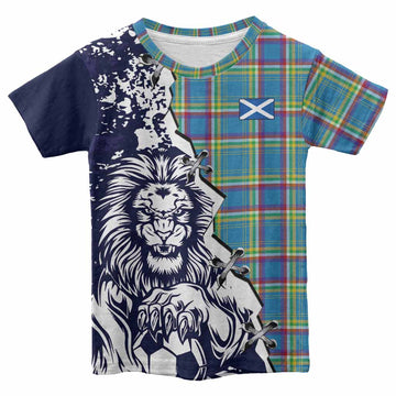 Yukon Territory Canada Tartan Scottish Kid T-shirt Angry Lion With Soccer Ball Style