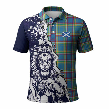 Yukon Territory Canada Tartan Scottish Polo Shirt Angry Lion With Soccer Ball Style