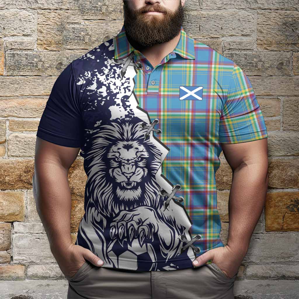 Yukon Territory Canada Tartan Scottish Polo Shirt Angry Lion With Soccer Ball Style