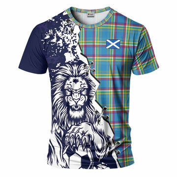 Yukon Territory Canada Tartan Scottish T-Shirt Angry Lion With Soccer Ball Style