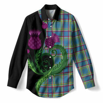 Yukon Territory Canada Tartan Women Casual Shirt Traditional Scottish Thistle