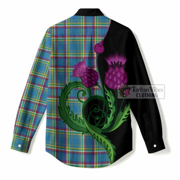 Yukon Territory Canada Tartan Women Casual Shirt Traditional Scottish Thistle