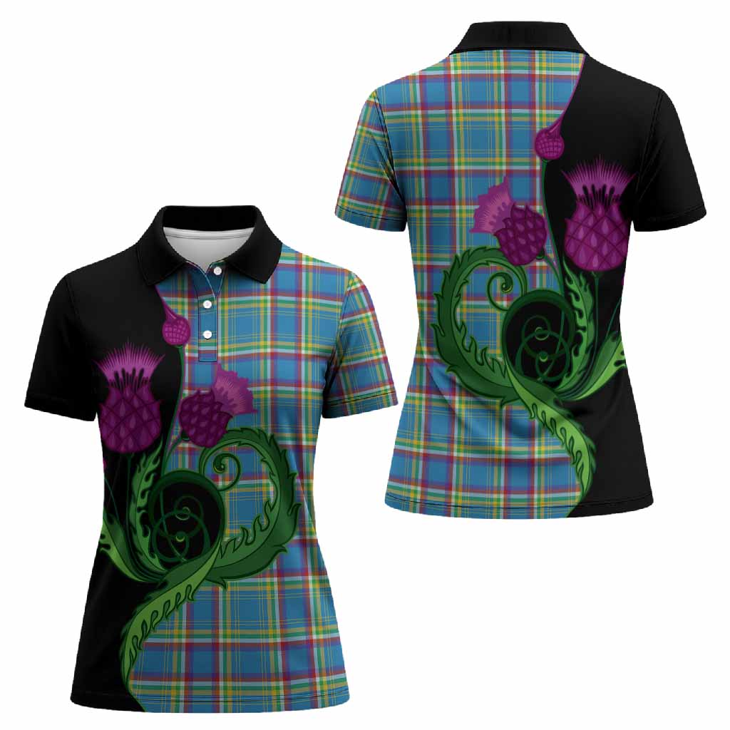 Yukon Territory Canada Tartan Women Polo Shirt Traditional Scottish Thistle