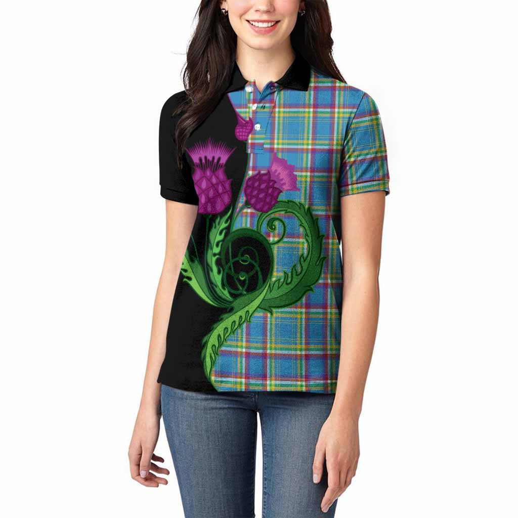 Yukon Territory Canada Tartan Women Polo Shirt Traditional Scottish Thistle