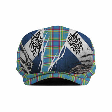 Yukon Territory Tartan Flat Cap, Jeff Cap Scotland Flag Ripped Tribal Design