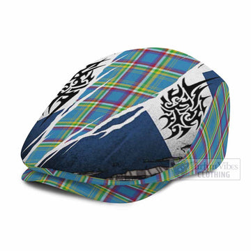Yukon Territory Tartan Flat Cap, Jeff Cap Scotland Flag Ripped Tribal Design