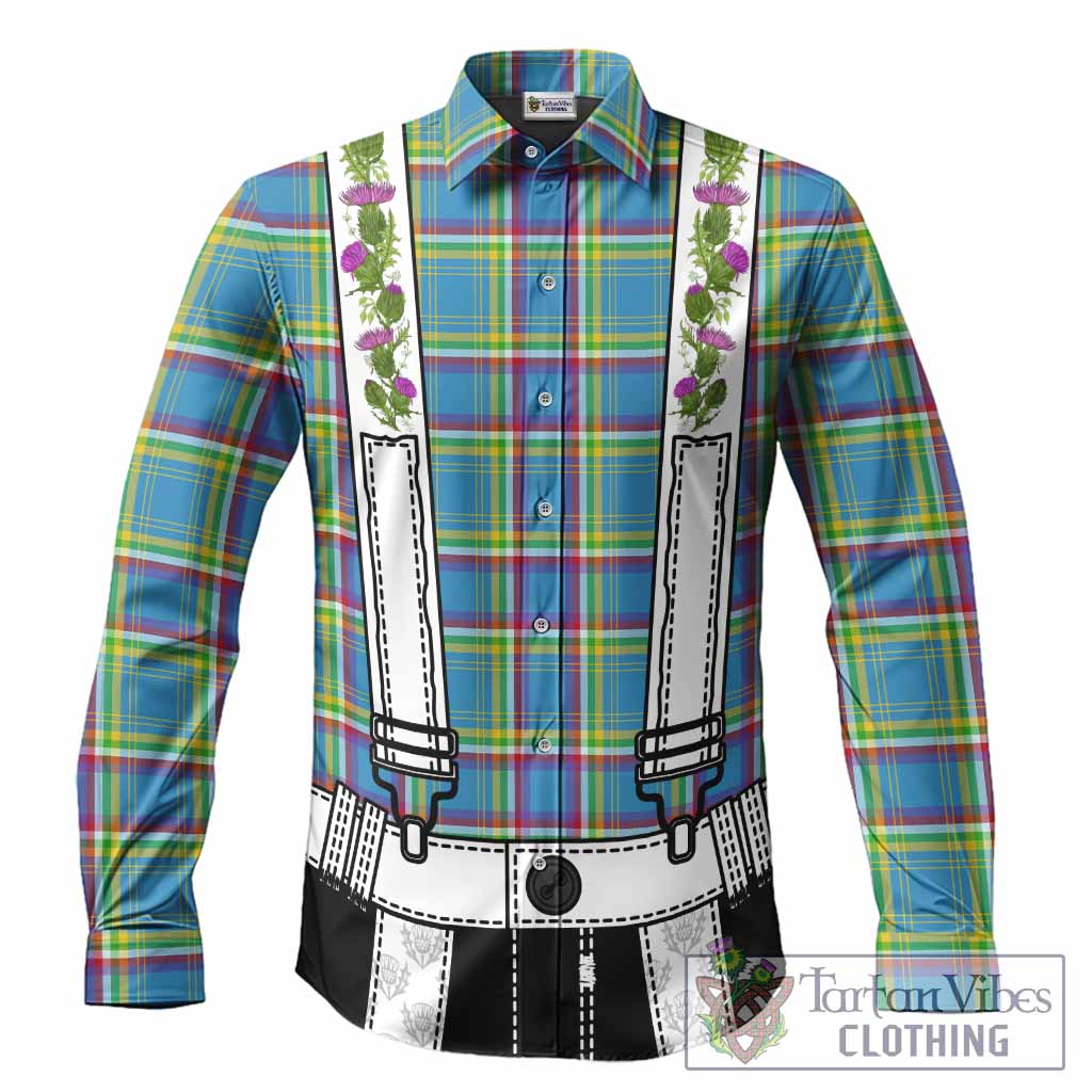 Yukon Territory Tartan Lederhosen Costume Long Sleeve Button Shirts Scotland Thistle Floral