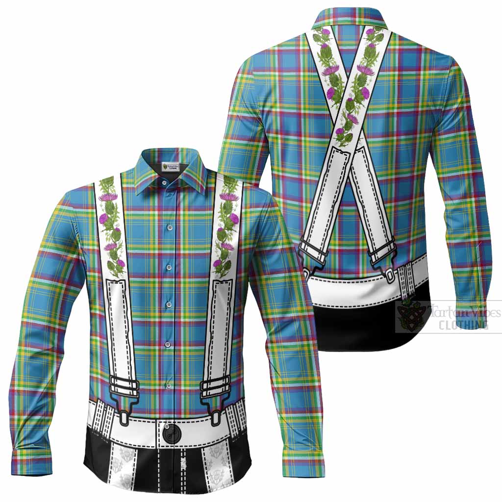 Yukon Territory Tartan Lederhosen Costume Long Sleeve Button Shirts Scotland Thistle Floral