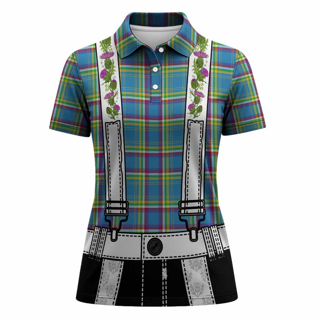 Yukon Territory Tartan Lederhosen Costume Women Polo Shirt Scotland Thistle Floral