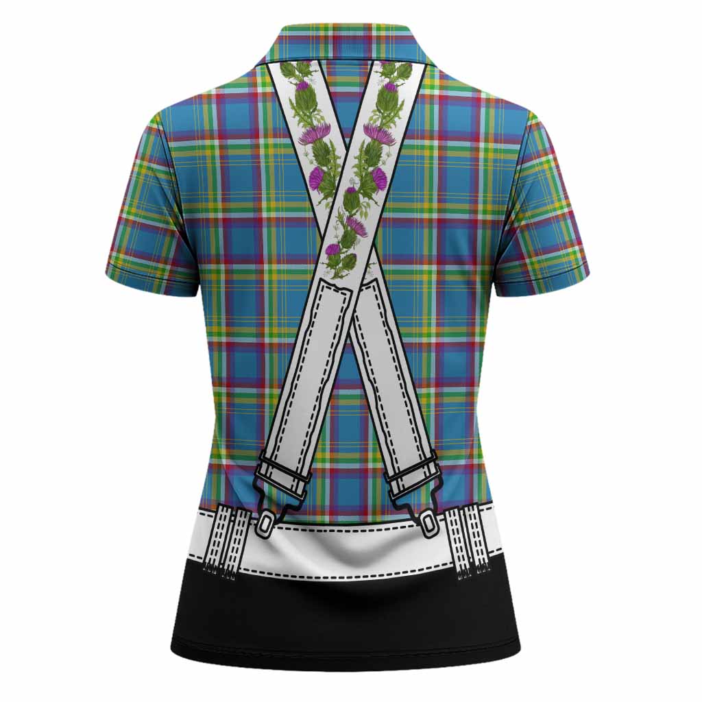 Yukon Territory Tartan Lederhosen Costume Women Polo Shirt Scotland Thistle Floral