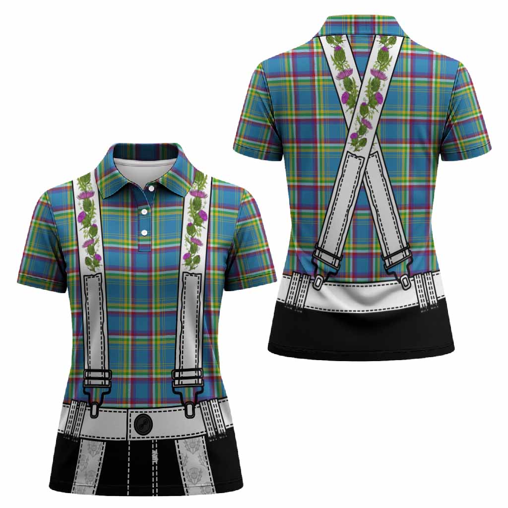 Yukon Territory Tartan Lederhosen Costume Women Polo Shirt Scotland Thistle Floral
