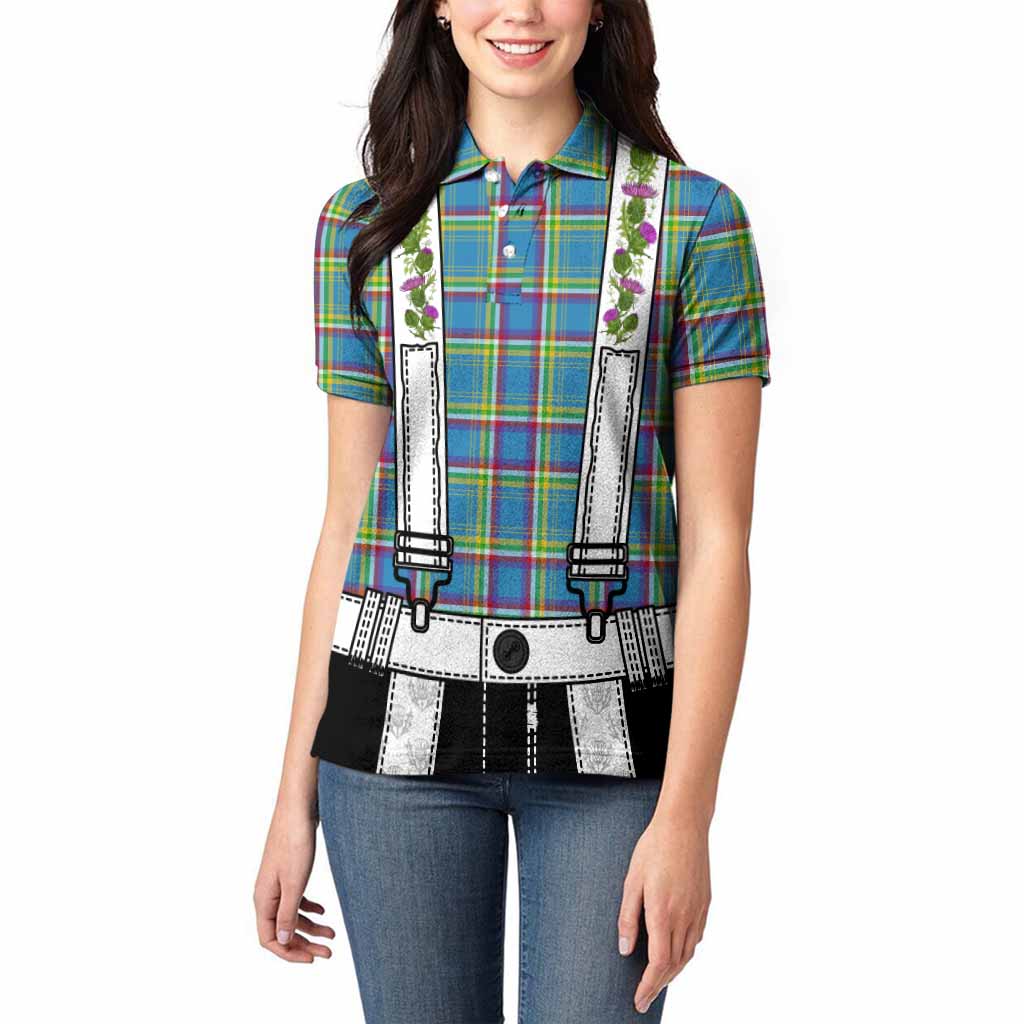 Yukon Territory Tartan Lederhosen Costume Women Polo Shirt Scotland Thistle Floral