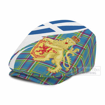 Yukon Territory Tartan Lion Rampant Flat Cap, Jeff Cap Classic Scottish Style