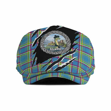 Yukon Territory Tartan Loch Ness Monster Flat Cap, Jeff Cap Celtic Knot Nessie Art