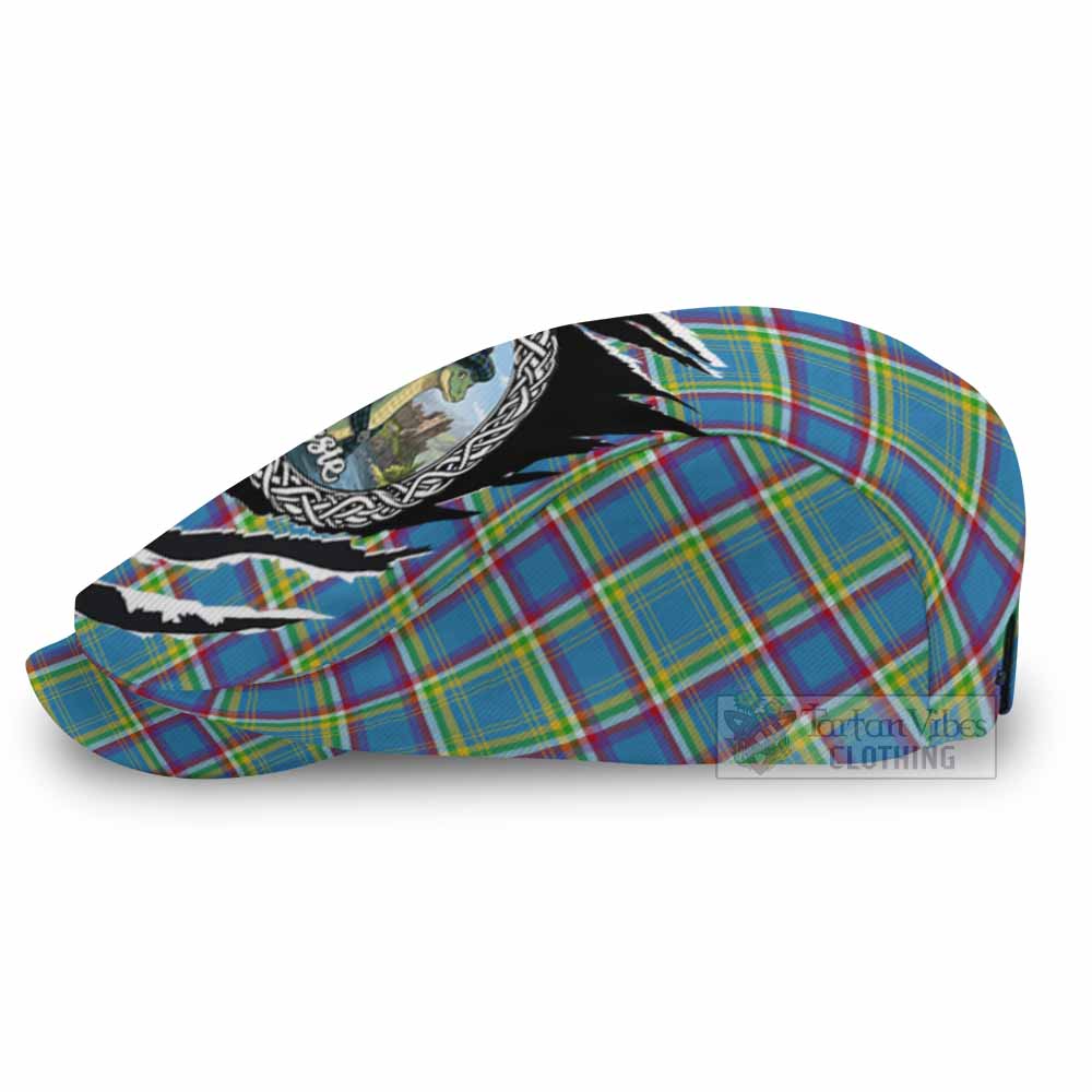 Yukon Territory Tartan Loch Ness Monster Flat Cap, Jeff Cap Celtic Knot Nessie Art