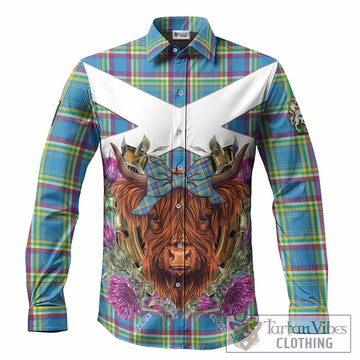 Yukon Territory Tartan Long Sleeve Button Shirts Scottish Thistle Heilan Coo
