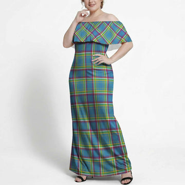 Yukon Territory Tartan Off Shoulder Ruffle Maxi Dress