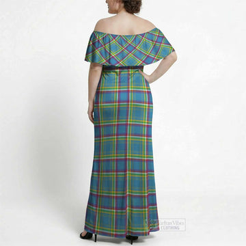 Yukon Territory Tartan Off Shoulder Ruffle Maxi Dress