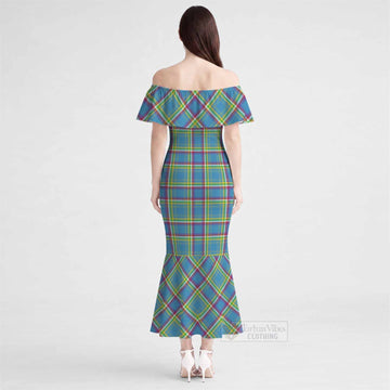 Yukon Territory Tartan Off Shoulder Ruffle Mermaid Maxi Dress