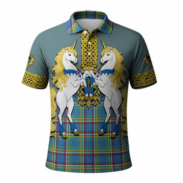 Yukon Territory Tartan Polo Shirt Unicorn Celtic Knot And Thistle Emblem