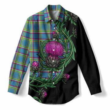 Yukon Territory Tartan Women Casual Shirt Resilient Scottish Thistle
