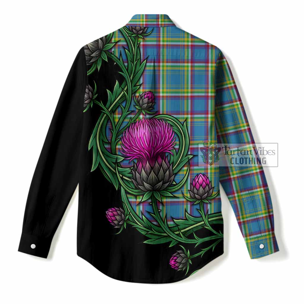 Yukon Territory Tartan Women Casual Shirt Resilient Scottish Thistle