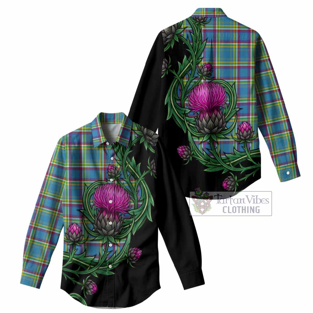 Yukon Territory Tartan Women Casual Shirt Resilient Scottish Thistle