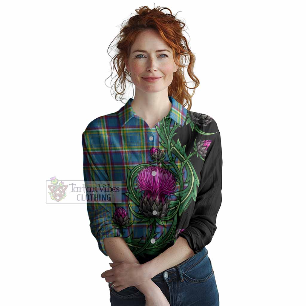 Yukon Territory Tartan Women Casual Shirt Resilient Scottish Thistle