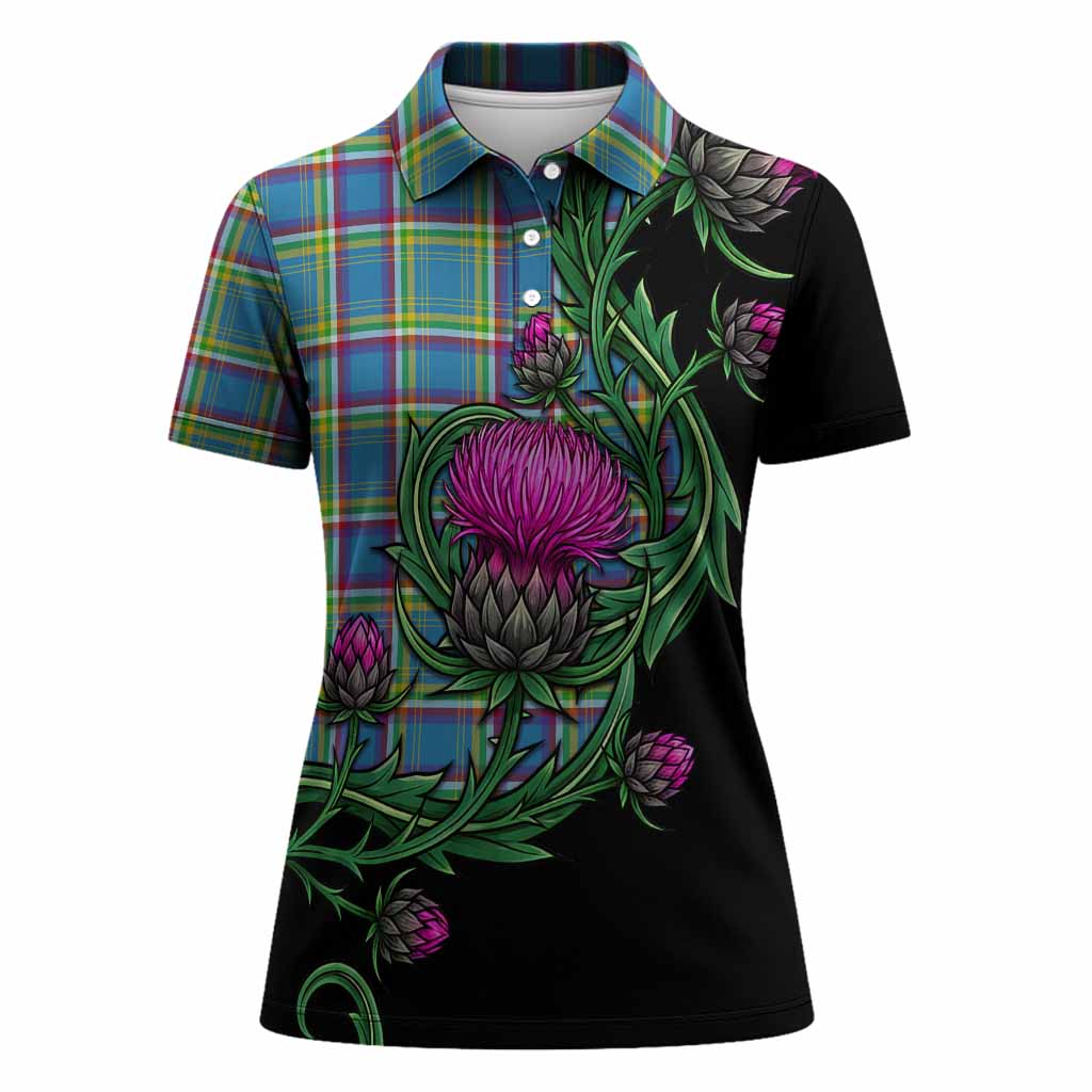 Yukon Territory Tartan Women Polo Shirt Resilient Scottish Thistle
