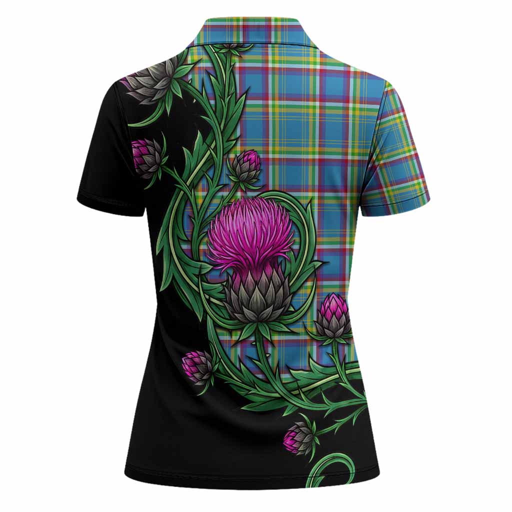 Yukon Territory Tartan Women Polo Shirt Resilient Scottish Thistle
