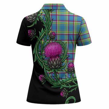 Yukon Territory Tartan Women Polo Shirt Resilient Scottish Thistle