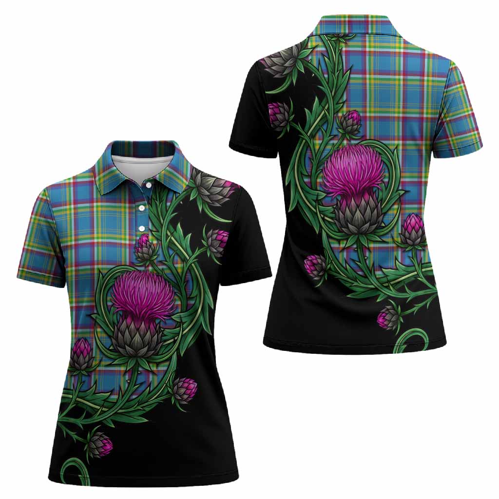 Yukon Territory Tartan Women Polo Shirt Resilient Scottish Thistle