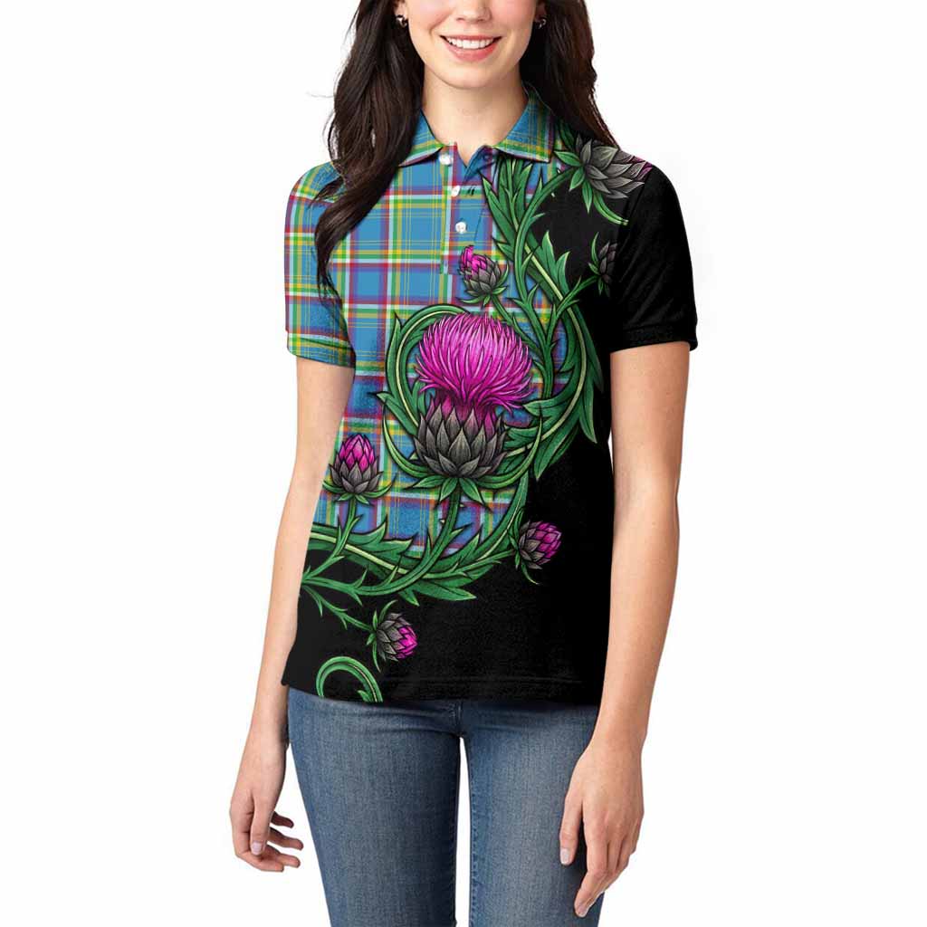 Yukon Territory Tartan Women Polo Shirt Resilient Scottish Thistle