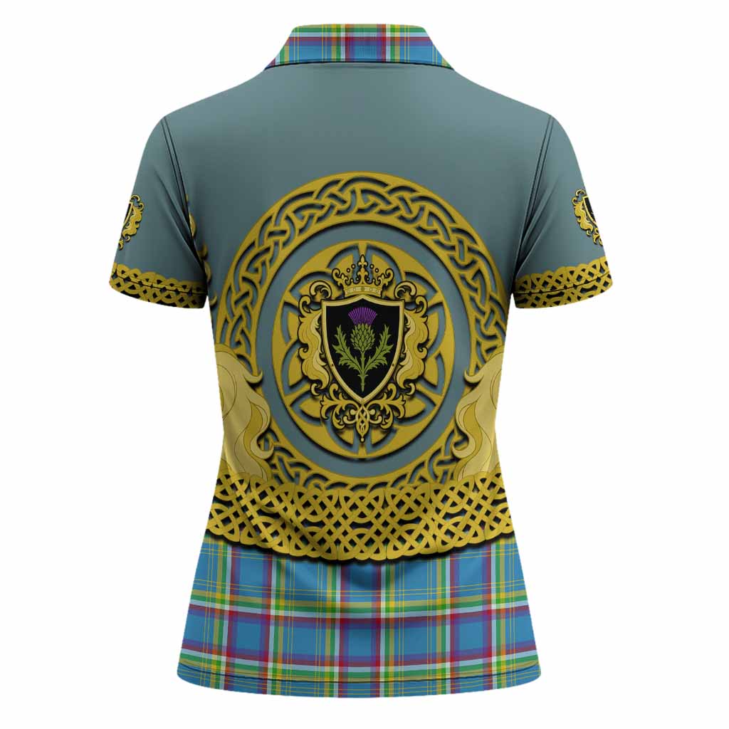 Yukon Territory Tartan Women Polo Shirt Unicorn Celtic Knot And Thistle Emblem