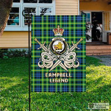Campbell of Breadalbane Ancient Tartan Flag with Clan Crest and the Golden Sword of Courageous Legacy