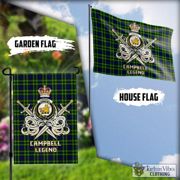 Campbell of Breadalbane Modern Tartan Flag with Clan Crest and the Golden Sword of Courageous Legacy