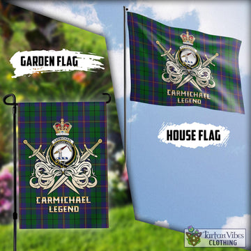 Carmichael Tartan Flag with Clan Crest and the Golden Sword of Courageous Legacy