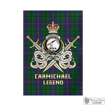 Carmichael Tartan Garden Flag with Clan Crest and the Golden Sword of Courageous Legacy