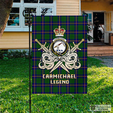 Carmichael Modern Tartan Flag with Clan Crest and the Golden Sword of Courageous Legacy