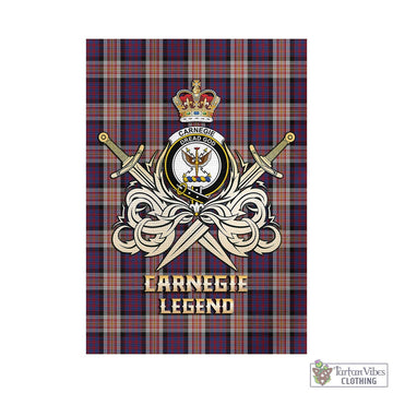 Carnegie Tartan Garden Flag with Clan Crest and the Golden Sword of Courageous Legacy
