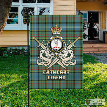 Cathcart Tartan Garden Flag with Clan Crest and the Golden Sword of Courageous Legacy