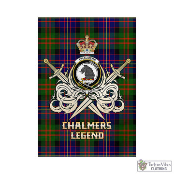 Chalmers Tartan Garden Flag with Clan Crest and the Golden Sword of Courageous Legacy