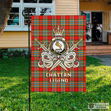 Chattan Tartan Garden Flag with Clan Crest and the Golden Sword of Courageous Legacy