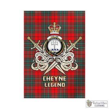 Cheyne Tartan Garden Flag with Clan Crest and the Golden Sword of Courageous Legacy