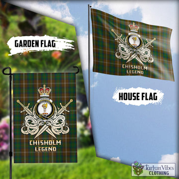 Chisholm Hunting Tartan Flag with Clan Crest and the Golden Sword of Courageous Legacy