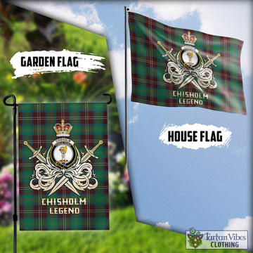 Chisholm Hunting Ancient Tartan Flag with Clan Crest and the Golden Sword of Courageous Legacy