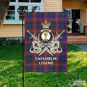 Chisholm Hunting Modern Tartan Flag with Clan Crest and the Golden Sword of Courageous Legacy
