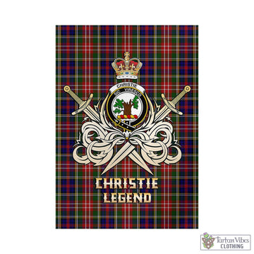 Christie Tartan Garden Flag with Clan Crest and the Golden Sword of Courageous Legacy