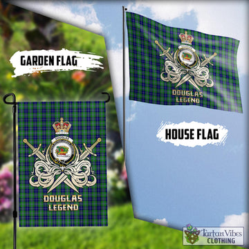 Douglas Tartan Flag with Clan Crest and the Golden Sword of Courageous Legacy