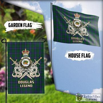Douglas Green Tartan Flag with Clan Crest and the Golden Sword of Courageous Legacy